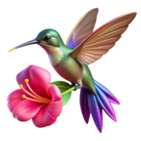 dramatic minimalist A hummingbird hovering near a vibrant fuchsia flower, motion blur on wings, bokeh effect, warm sunlight, photorealistic style, high resolution png