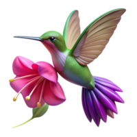 impressive abstract A hummingbird hovering near a vibrant fuchsia flower, wings blurred in motion, close-up shot, macro photography style premium png