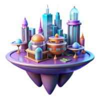 dramatic minimalist A floating city built on interconnected platforms, futuristic design, vibrant colors, dynamic lighting authentic png