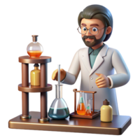 stunning vintage A scientist working in a laboratory filled with vintage scientific equipment, warm, ambient lighting, vintage illustration style high quality png