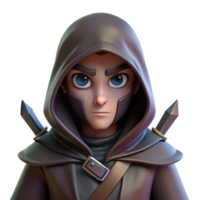 beautiful traditional A cunning rogue with a hooded cloak and a pair of daggers, lurking in the shadows. Low-key lighting, noir style authentic png