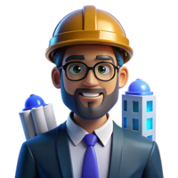 elegant rustic Portrait of a skilled architect with blueprints and a focused gaze, lit by the bright lights of a design studio, in an architectural photography style genuine png
