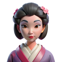 serene minimalist Portrait of a graceful geisha with elaborate makeup, a traditional kimono, and a serene expression. Soft, diffused light with a subtle pink hue high quality png