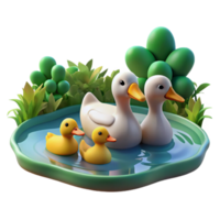 stunning traditional A family of ducks swimming in a pond, park setting, soft afternoon light, impressionistic style high quality png