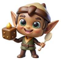 dramatic contemporary A mischievous brownie with pointed ears and a mischievous grin, baking magical treats. Warm lighting, storybook illustration style premium png