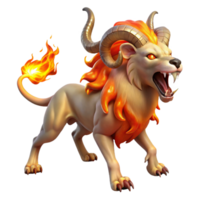 vibrant abstract A fierce chimera breathing fire, composed of a lion, goat, and serpent, illuminated by the flames. Baroque style original png