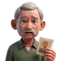 elegant rustic Portrait of an elderly man with deep wrinkles and a weathered face, a single tear rolling down his cheek, holding a faded photograph. Soft, diffused natural light 4K png