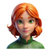 beautiful contemporary Portrait of a young woman with fiery red hair, freckles, and piercing green eyes, lit by a soft Rembrandt light, painted in the style of pre-raphaelite brotherhood premium png