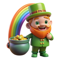 wonderful rustic A mischievous leprechaun guarding a pot of gold at the end of a rainbow, lit by the vibrant colors of the rainbow, in a cartoon style detailed png
