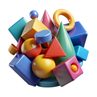 magnificent minimalist A chaotic jumble of geometric primitives, in vibrant, contrasting colors, with a dynamic, cubist-inspired aesthetic genuine png