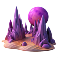 magnificent classic A desolate alien landscape, jagged purple rock formations under a double sunset, two moons visible, retrofuturistic style, matte painting detailed png