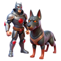 elegant classic A courageous, canine superhero with armored fur, glowing ruby eyes, confronting a shadowy figure, dramatic backlighting, comic book style 4K png