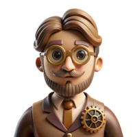 beautiful artistic Portrait of a steampunk inventor with goggles, gears, and intricate clockwork mechanisms embedded in their skin. Warm, sepia-toned lighting original png