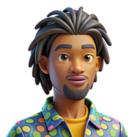elegant artistic Portrait of a young man with dreadlocks and a thoughtful gaze, wearing a colorful patterned shirt. Soft, diffused lighting. Style art professional png