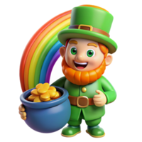 elegant classic A mischievous leprechaun guarding a pot of gold at the end of a rainbow, lit by the vibrant colors of the rainbow, in a cartoon style authentic png