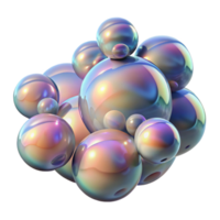 extraordinary contemporary A cluster of iridescent bubbles floating in zero gravity, reflecting distorted images of a surreal landscape, lit by a soft, ambient glow. Dreamlike style high resolution png