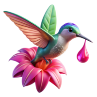 elegant abstract A tiny hummingbird hovering over a vibrant fuchsia flower, dew drops sparkling in the morning sun, macro photography style high resolution png