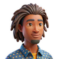serene classic Portrait of a young man with dreadlocks and a thoughtful gaze, wearing a colorful patterned shirt. Soft, diffused lighting. Style art 4K png
