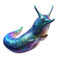 wonderful modern A colossal bioluminescent space slug drifts through a nebula, iridescent scales shimmering, ethereal and dreamlike, art nouveau style original png