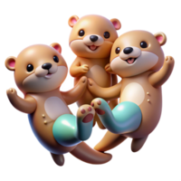 serene abstract A group of playful sea otters holding hands, floating on their backs, Pixar style, bright and cheerful lighting 4K png