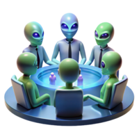 elegant contemporary A group of alien diplomats gathered around a holographic table, diverse and exotic designs, formal and dignified, photorealistic style original png