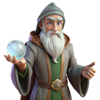 serene classic A wise old wizard with a long white beard, holding a glowing crystal ball. Renaissance painting style authentic png