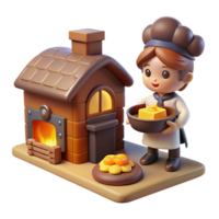 wonderful artistic A mischievous brownie baking bread in a cozy cottage kitchen, lit by the warm glow of the fire, in a charming fairytale style high resolution png