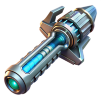 elegant vintage A futuristic weapon, sleek and metallic, glowing energy core, intricate engravings, high-tech design style high quality png