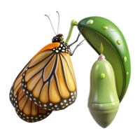 impressive classic A monarch butterfly emerging from its chrysalis, wings still wet, macro photography, soft, natural lighting high resolution png
