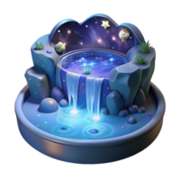 impressive creative A cascading waterfall of liquid starlight flowing into a crystal-clear pool, reflecting a constellation of twinkling stars, under a twilight sky. Surrealism style high resolution png