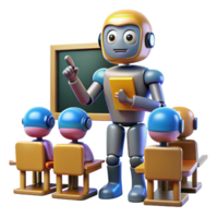 magnificent minimalist A robot teacher instructing a class of robot students, lit by bright classroom lights in a cartoon style genuine png