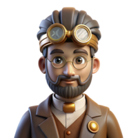 serene creative Portrait of a steampunk inventor with goggles and intricate gears, lit by flickering gaslight, in a steampunk illustration style exclusive png