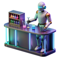 stunning modern A robotic bartender serving drinks in a futuristic bar, neon signs and holographic projections, cyberpunk style, low-key lighting original png