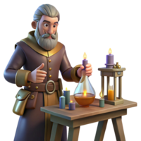 wonderful minimalist A medieval alchemist works in his laboratory, flickering candlelight, fantasy painting style high resolution png