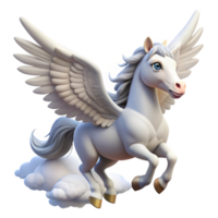 impressive minimalist A majestic pegasus, with wings of pure white feathers, soaring through a cloudy sky. Soft, heavenly lighting. Fantasy art style professional png