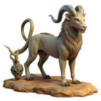 impressive modern A mysterious chimera, with the head of a lion, the body of a goat, and the tail of a serpent, standing in a desolate landscape, surrealist art style, harsh lighting original png
