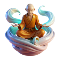 wonderful minimalist A solitary, meditating monk levitating above the ground, surrounded by swirling, ethereal energy. Soft, spiritual lighting. Digital painting style premium png