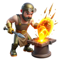 magnificent vintage A powerful cyclops, forging a lightning bolt in his fiery forge, sparks flying around him. Intense, fiery lighting. Baroque style authentic png