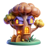 impressive rustic A whimsical treehouse nestled in the branches of a giant, glowing tree, inhabited by playful fairies. Warm, magical lighting. Children's book illustration style genuine png