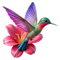 serene classic A hummingbird hovering near a vibrant fuchsia flower, motion blur on wings, bokeh effect, warm sunlight, photorealistic style, 4K png
