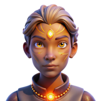 dramatic creative Portrait of a person with glowing eyes and intricate henna tattoos, lit by soft, mystical light, in a bohemian style high quality png