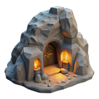 dramatic modern Subterranean dwelling, carved into rock face, minimal lighting from internal sources, post-apocalyptic concept art style high quality png