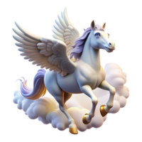 dramatic modern A winged Pegasus soaring through the clouds, its white coat shimmering in the sunlight, in a majestic, fantasy art style premium png