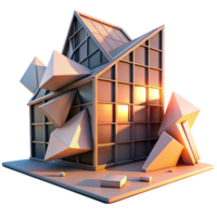 wonderful rustic Deconstructivist office building, tilted planes, fragmented forms, sunset lighting, dramatic shadows, abstract style high quality png