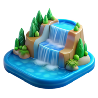 beautiful classic A cascading waterfall, flowing into a crystal-clear pool, vibrant greens and blues, realistic rendering authentic png