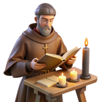 elegant rustic A medieval monk illuminating a manuscript in a scriptorium, warm candlelight, detailed miniature painting style professional png