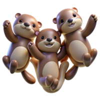 vibrant classic A group of playful sea otters holding hands, floating on their backs, Pixar style, bright and cheerful lighting high quality png