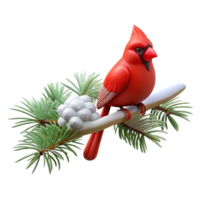 extraordinary modern A snow-covered pine branch with a single cardinal perched upon it, wintery light, photorealistic style high resolution png