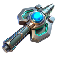 impressive creative A futuristic weapon, sleek and metallic, glowing energy core, intricate engravings, high-tech design style authentic png