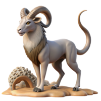 magnificent abstract A mysterious chimera, with the head of a lion, the body of a goat, and the tail of a serpent, standing in a desolate landscape, surrealist art style, harsh lighting detailed png